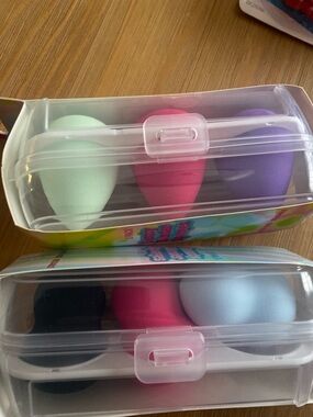 Makeup Sponge Trio Set - Pastel Pink, Lavender, Mint, Black, Light Blue 2 in 1